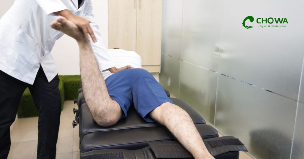 Physiotherapy for chronic pain using advanced electrotherapy equipment during patient rehab session