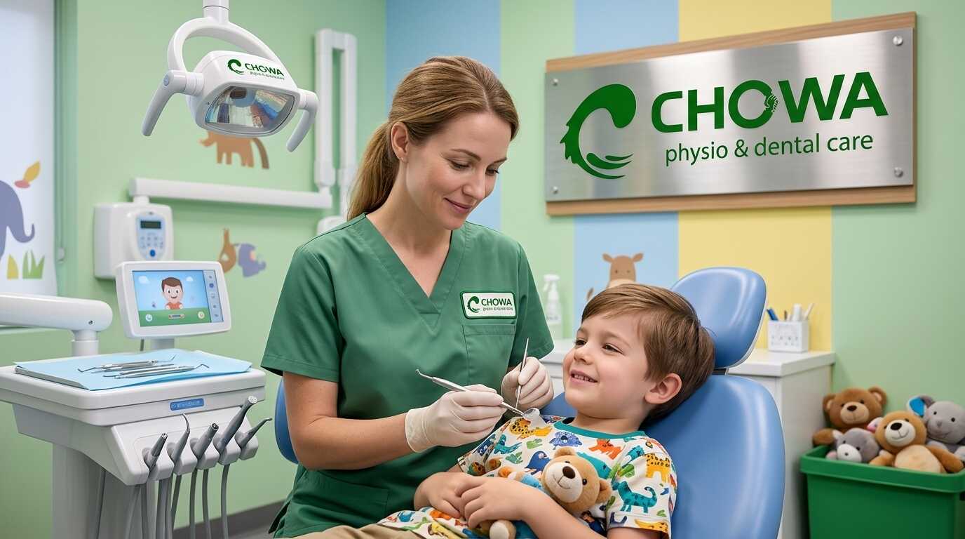 Pain Free Dental Care for Children showing gentle pediatric dentist treating a relaxed child in modern clinic