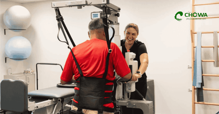 Sling-supported rehab session for neurological physiotherapy in Dhaka