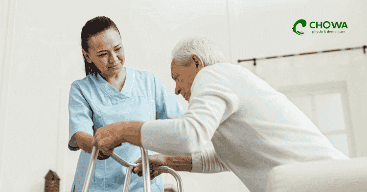 Patient doing guided mobility exercise for paralysis physiotherapy in Gulshan